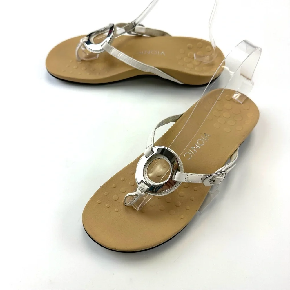 Vionic Karina white thong sandal Size 9 silver O ring Summer Orthotic support - Picture 11 of 11
